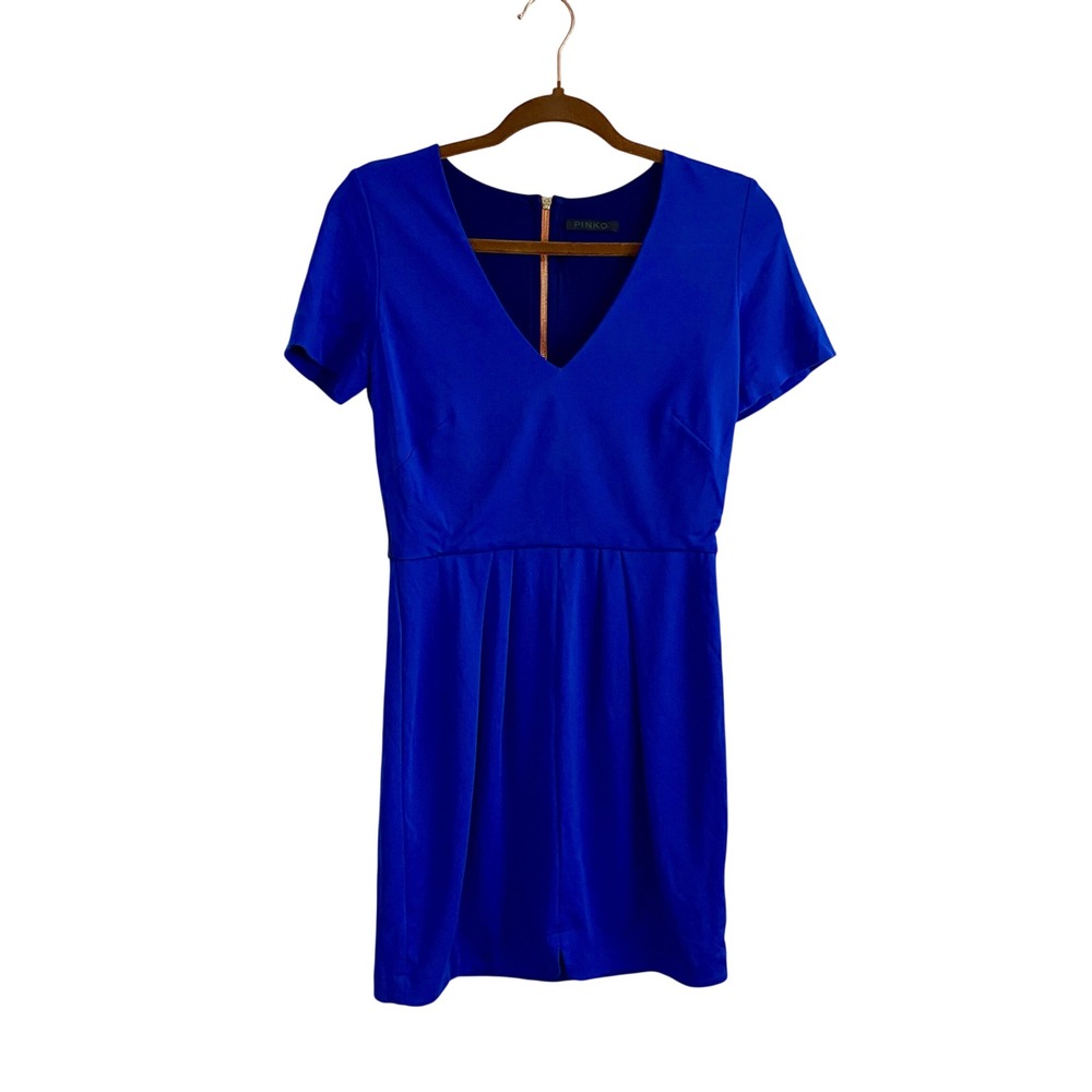PINKO‎ Quiquoqua Blue Ponte Knit Sheath Dress US 6 Italy IT 42 Orange Zipper